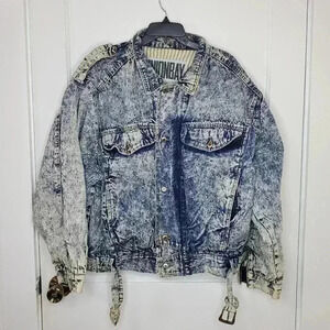 Vintage Unionbay Acid Wash Lined Denim Jacket Size Large Belt Zipper 80s 90s